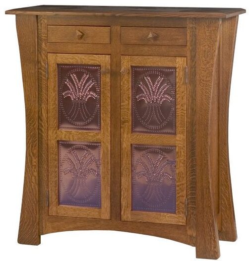 Amish Arts and Crafts Two Door Cabinet with Copper Panels