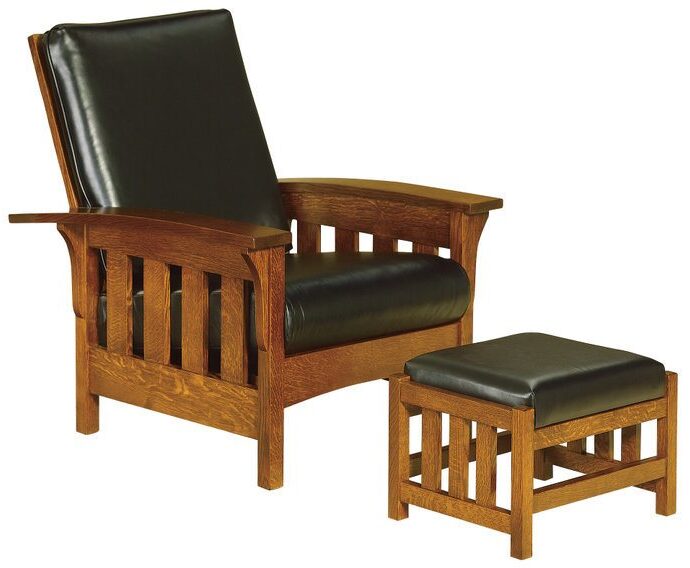 Amish Bow Arm Slat Morris Chair and Footstool