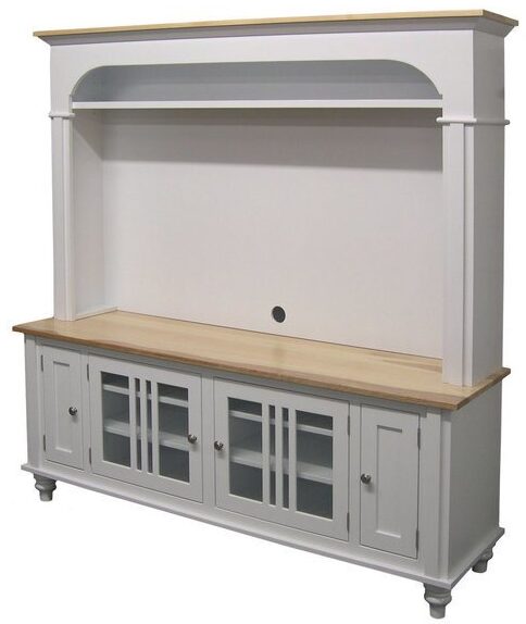 Custom Harvest Natural Hickory and Brown Maple Plasma Cabinet with Hutch - Angled View