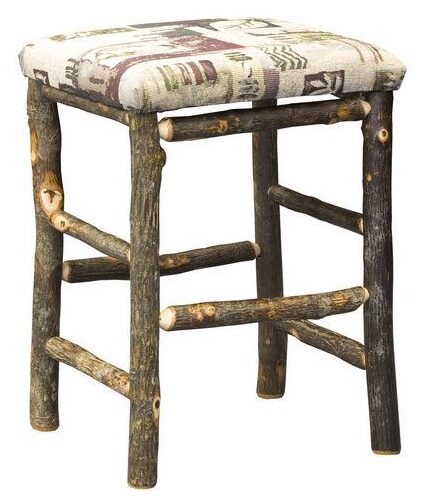 Amish Hickory 24 inch Bar Stool with Fabric Seat