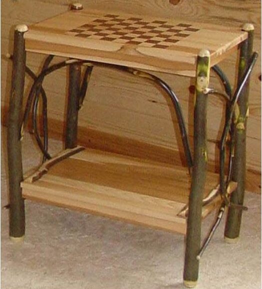 Amish Hickory Rectangular Checkerboard End Table Side View