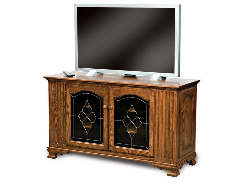 Amish Hoosier Heritage Four Door LCD Stand with Leaded Glass