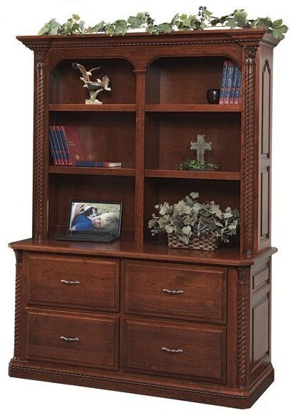 Amish Lexington 60 Inch Double Lateral File with Bookshelf