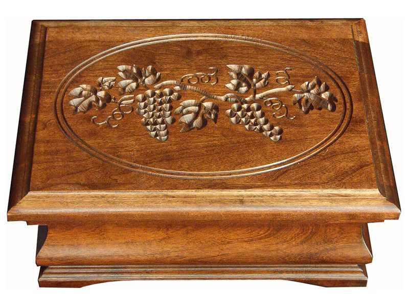 Amish Medium Cherry Jewelry Box with Grapes Engraving