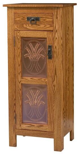Custom Mission Style One Door, One Drawer Cabinet with Copper Panels