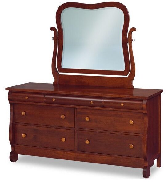 Amish Old Classic Sleigh Dresser with Swinging Mirror