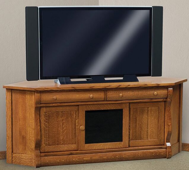 Amish Old Classic Sleigh Three Door, Two Drawer Corner LCD Stand