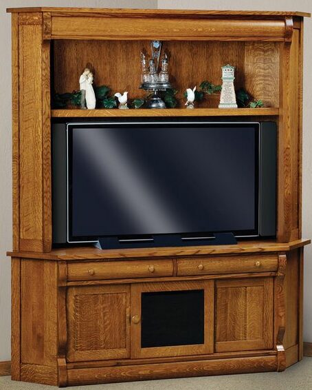 Amish Old Classic Sleigh Three Door, Two Drawer, Two Piece Corner LCD Hutch