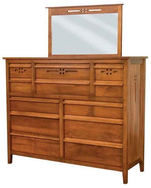 Amish West Village Twelve Drawer Dresser with Mirror